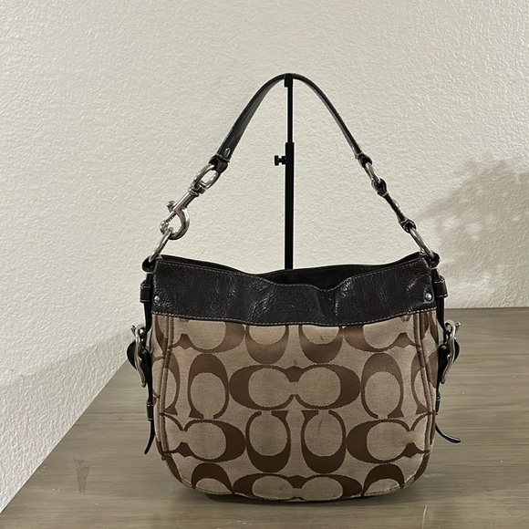 Coach Handbags - Coach Zoe F12657 Black Signature Jacquard & Leather Hobo Bag